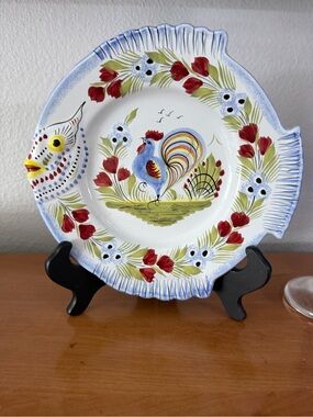 HB Henriot Quimper Rooster Fish Plate